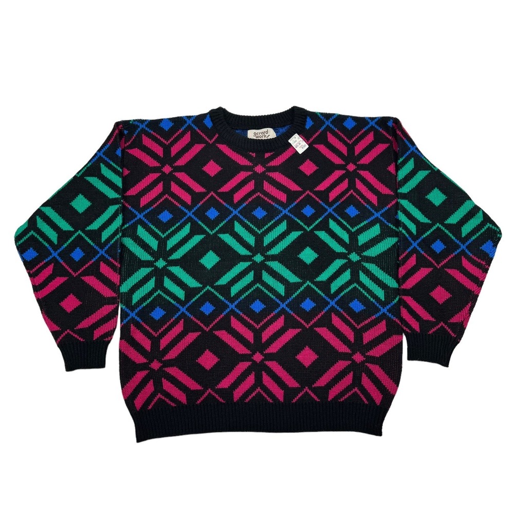 NEW + Vintage 80s Gerard Works Acrylic Knit Sweater Women's Large -Shapes Colors